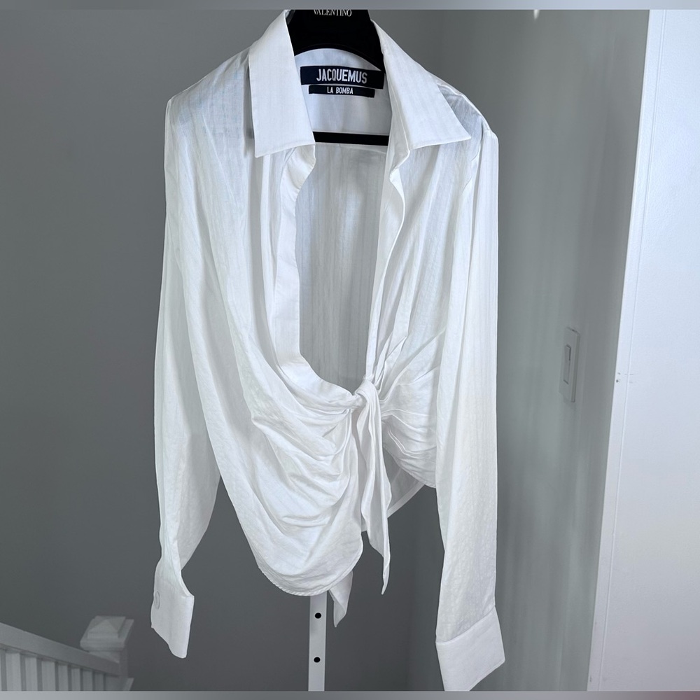 Jacquemus White La Bomba Drape Front Blouse FR40 US 8, $860 Retail NEW - Picture 5 of 11
